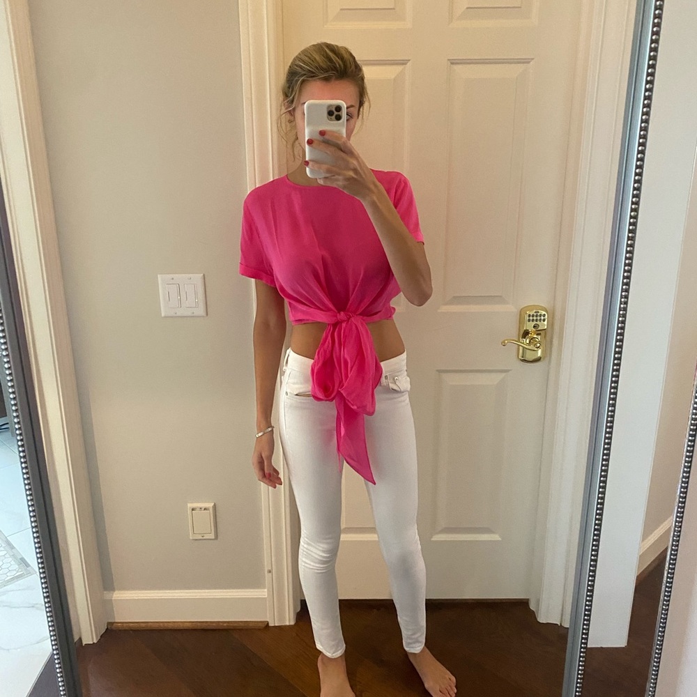 Alice + Olivia pink crop top with front tie